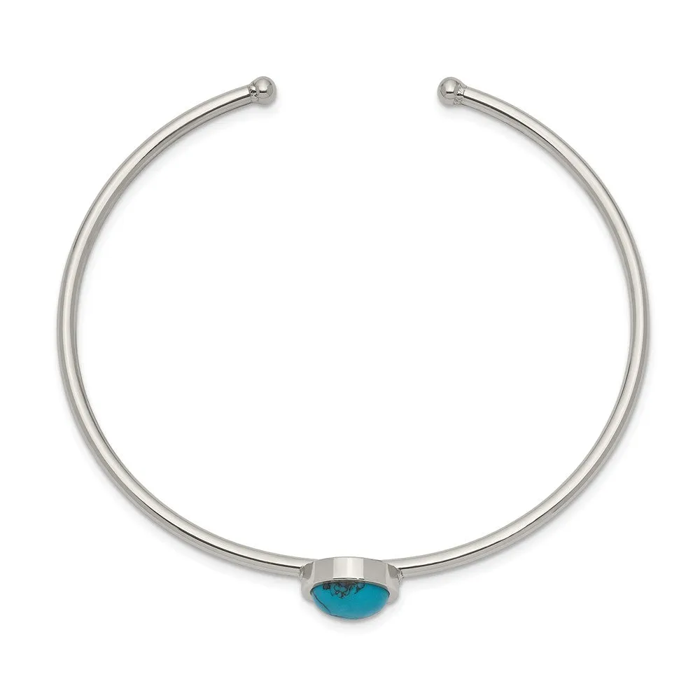 Stainless Steel Polished w/Reconstructed Turquoise Flexible Cuff Bangle