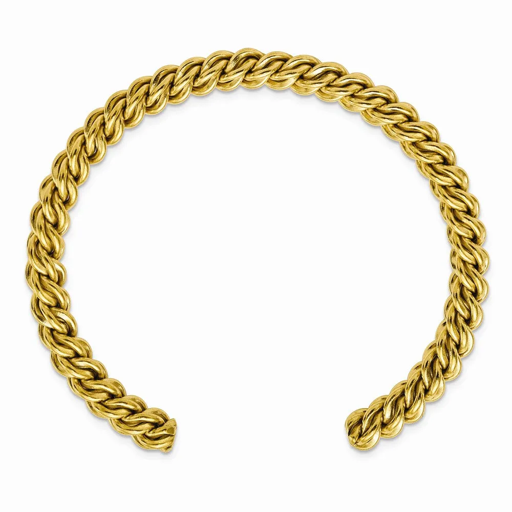 Stainless Steel Polished Yellow IP-plated Twisted 6mm Cuff Bangle