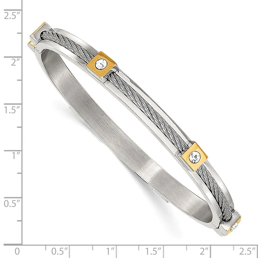 Stainless Steel Polished Yellow IP-plated w/Preciosa Crystal Hinged Bangle