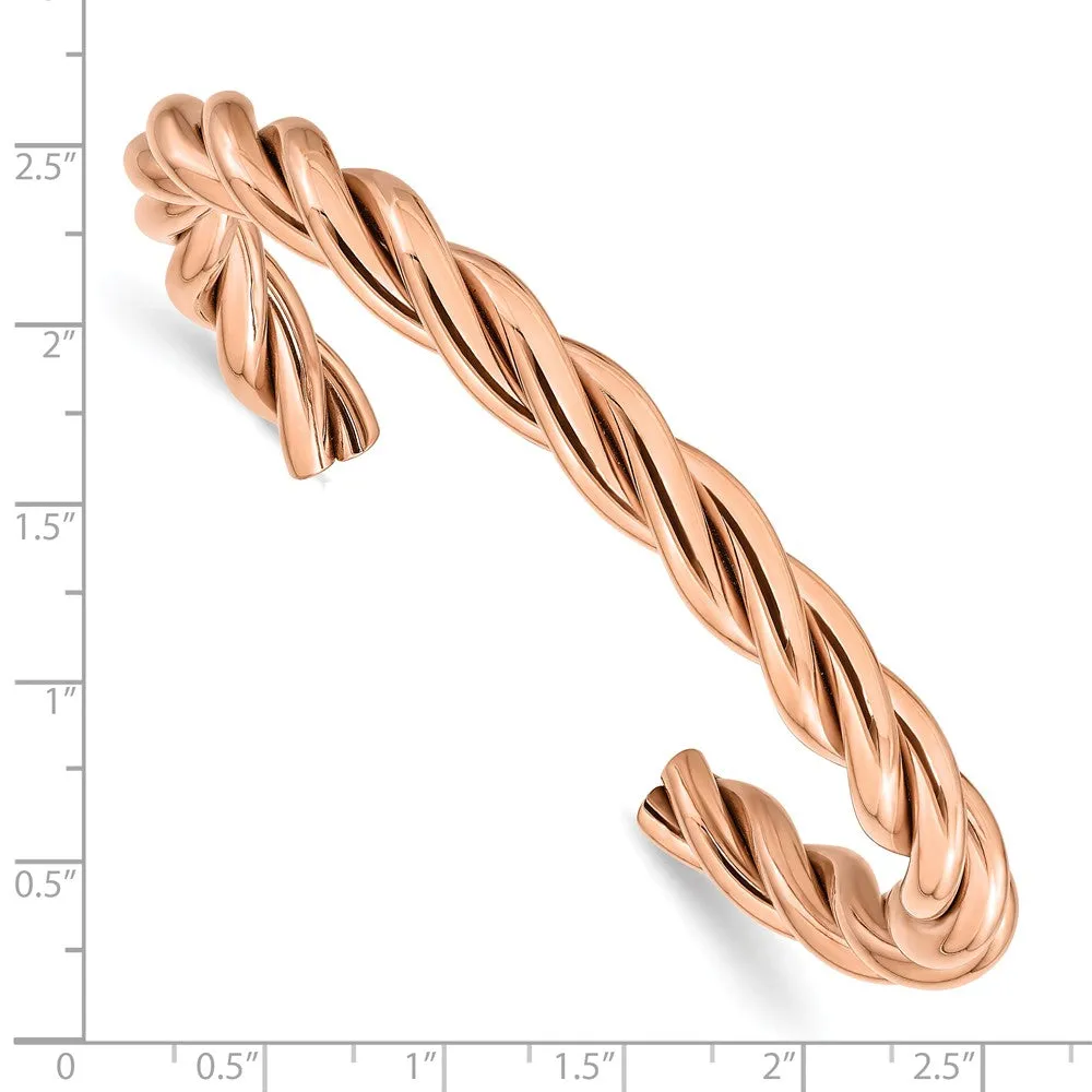 Stainless Steel Twisted Polished Pink IP-plated Cuff Bangle