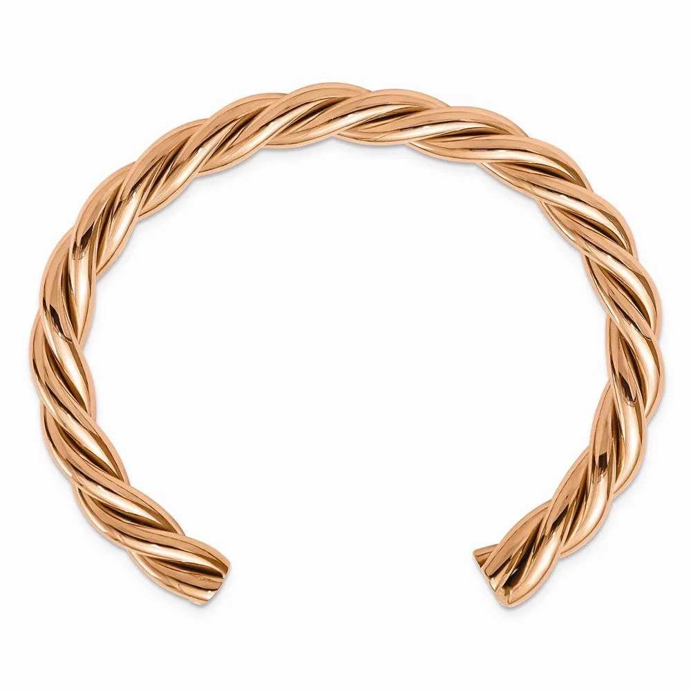 Stainless Steel Twisted Polished Pink IP-plated Cuff Bangle