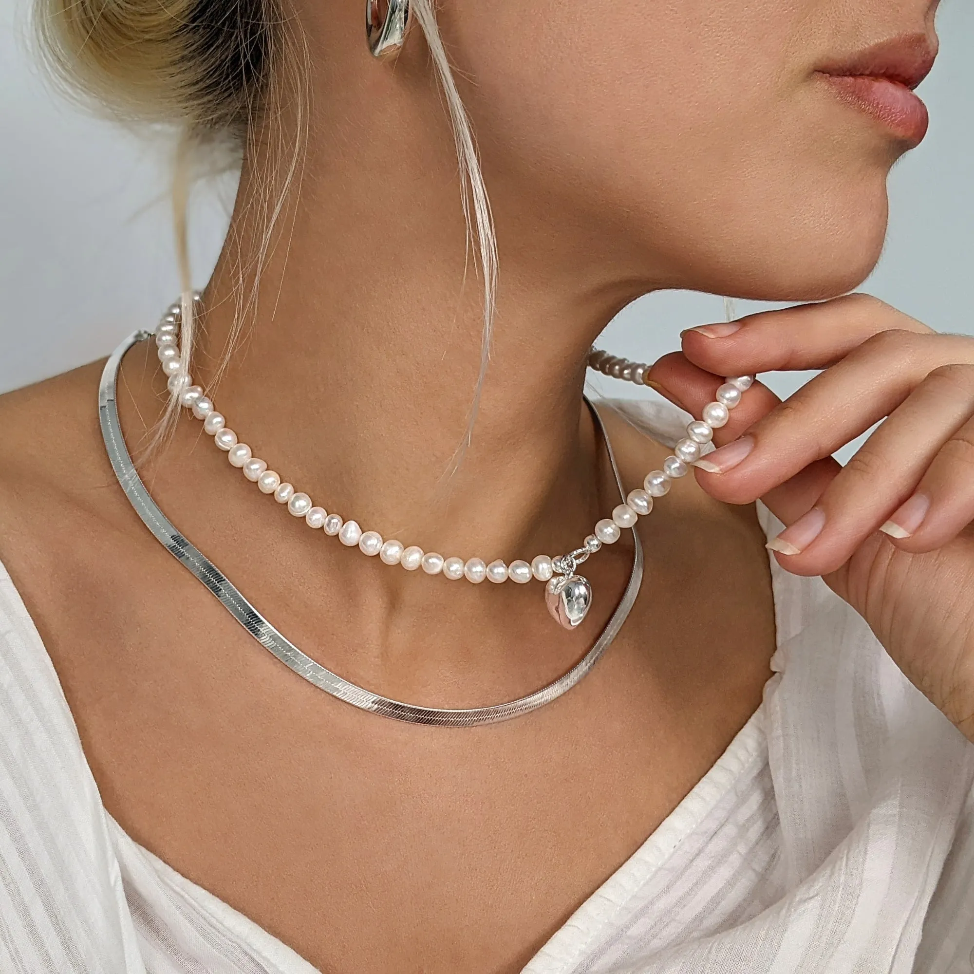 Sterling Silver 5mm Flat Wide Herringbone Chain - Classic Minimalist Necklace