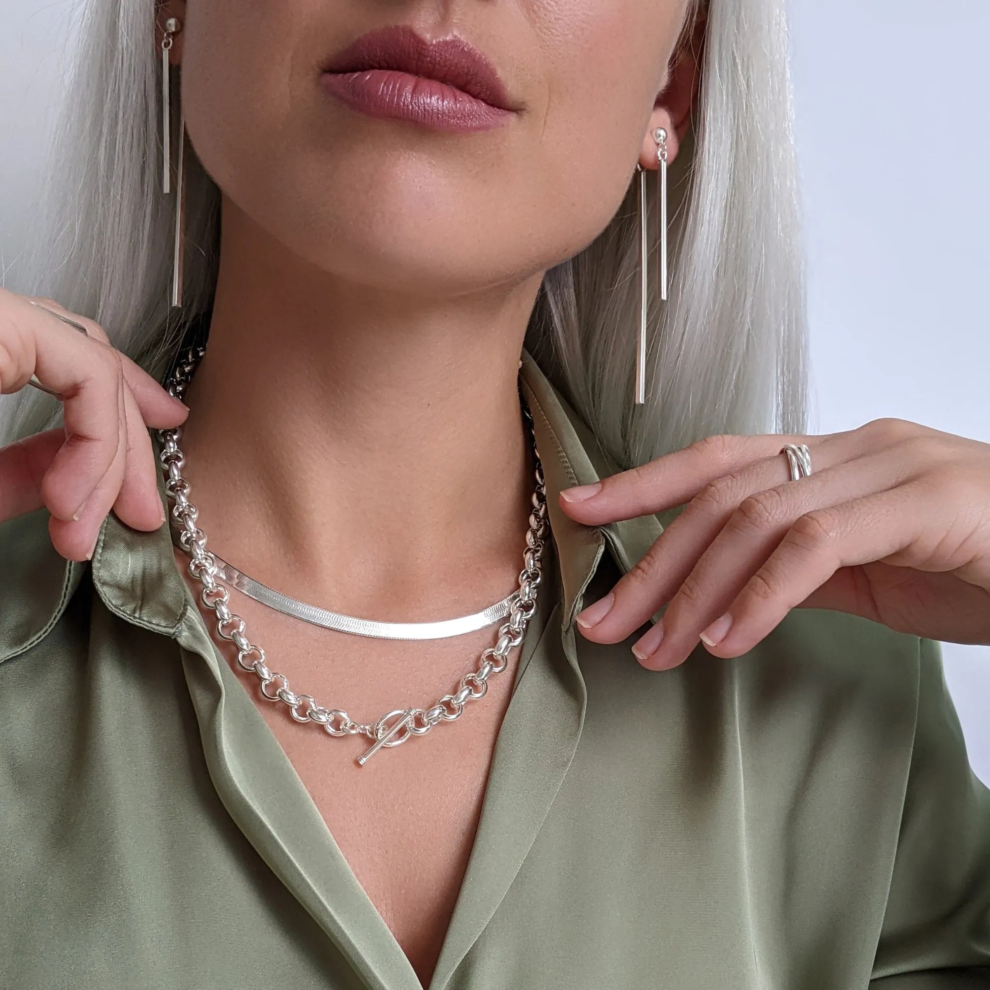 Sterling Silver 5mm Flat Wide Herringbone Chain - Classic Minimalist Necklace