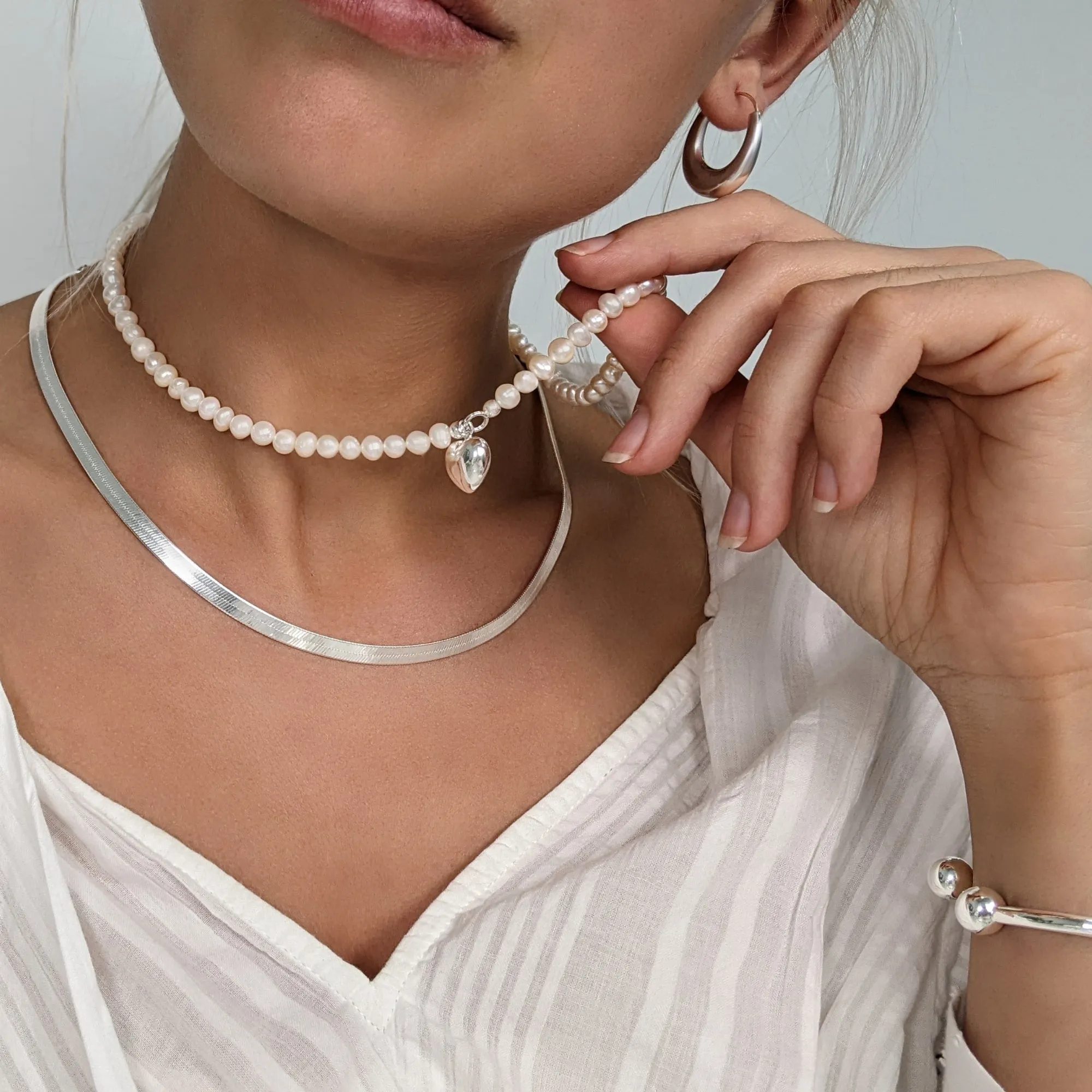Sterling Silver 5mm Flat Wide Herringbone Chain - Classic Minimalist Necklace
