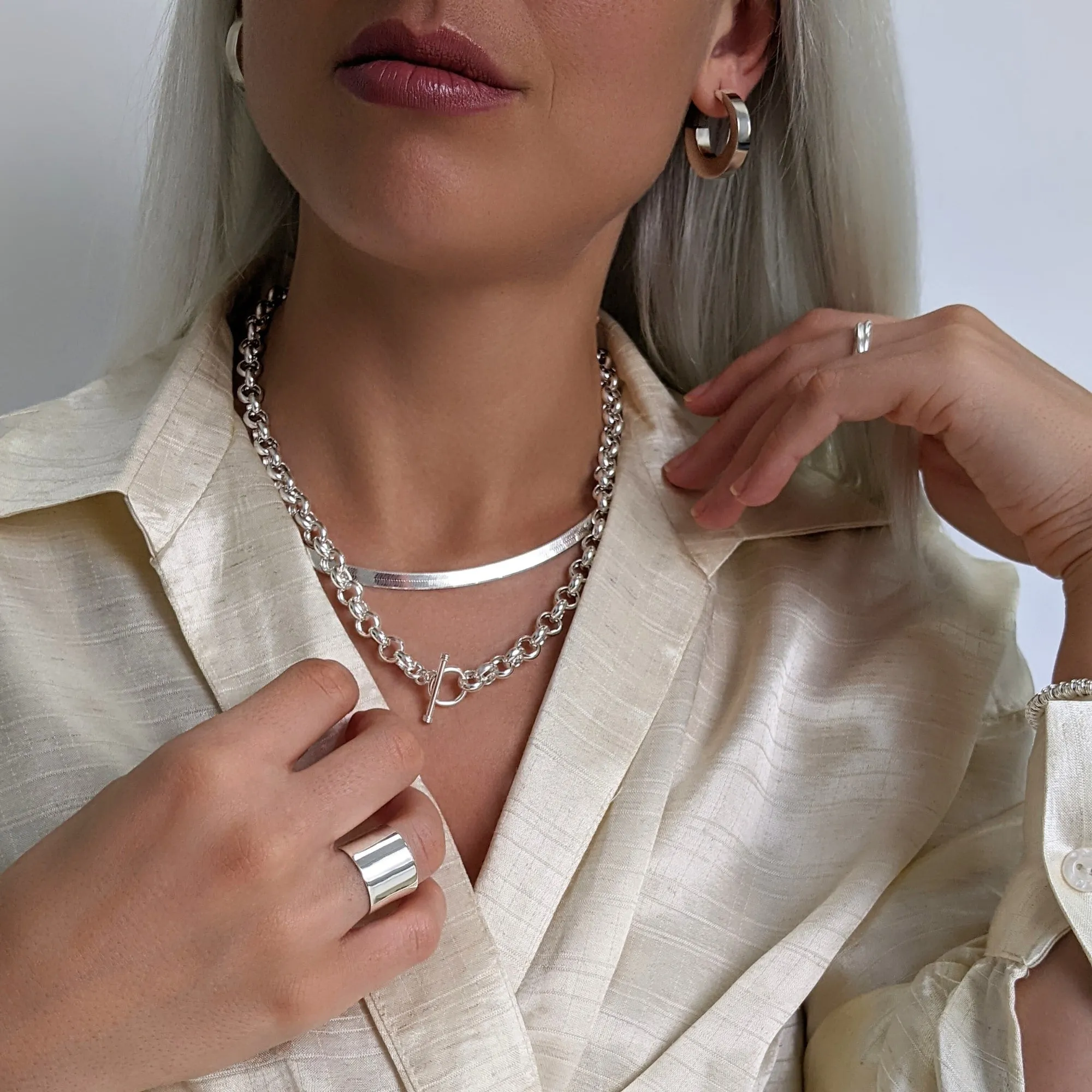 Sterling Silver 5mm Flat Wide Herringbone Chain - Classic Minimalist Necklace