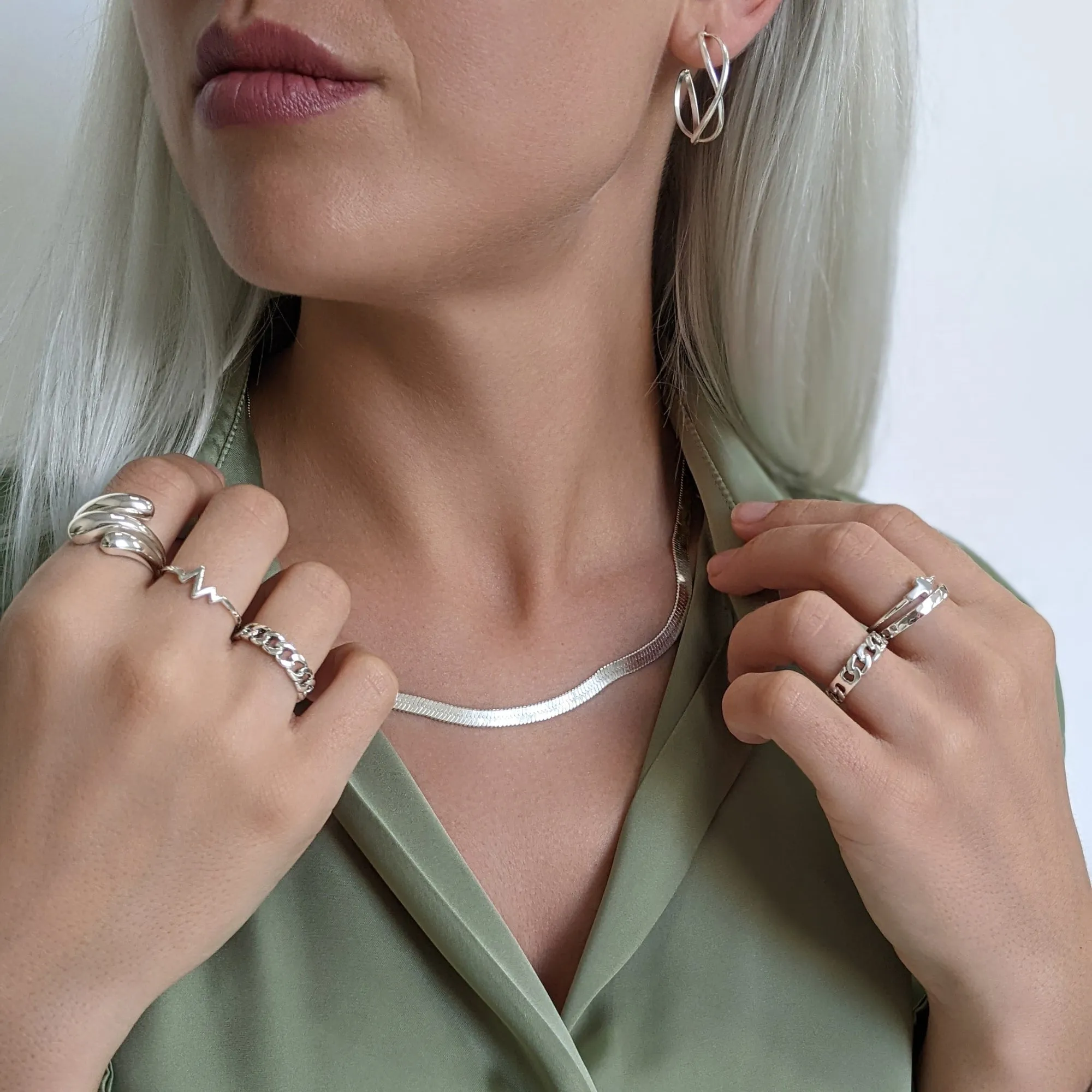 Sterling Silver 5mm Flat Wide Herringbone Chain - Classic Minimalist Necklace