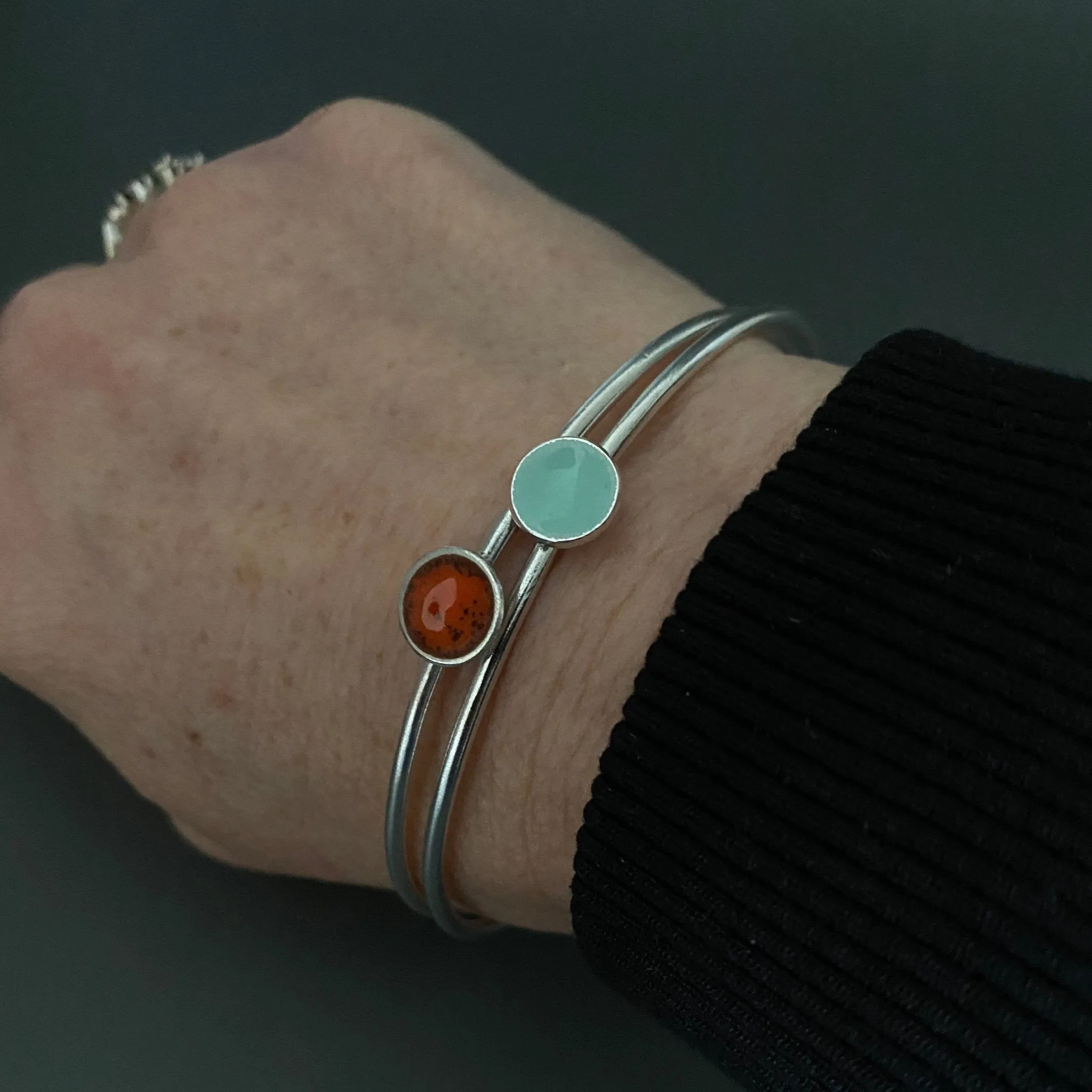 Sterling Silver Enamel Disc Bangle