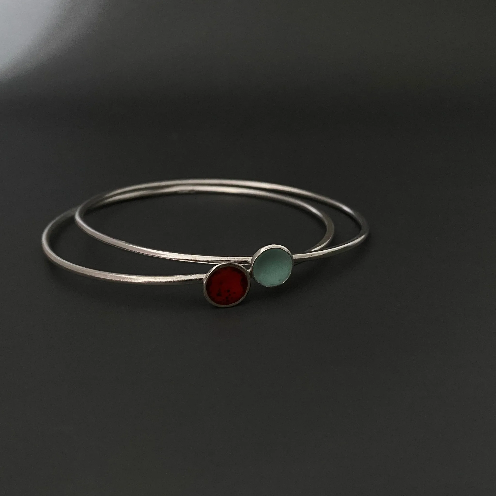 Sterling Silver Enamel Disc Bangle