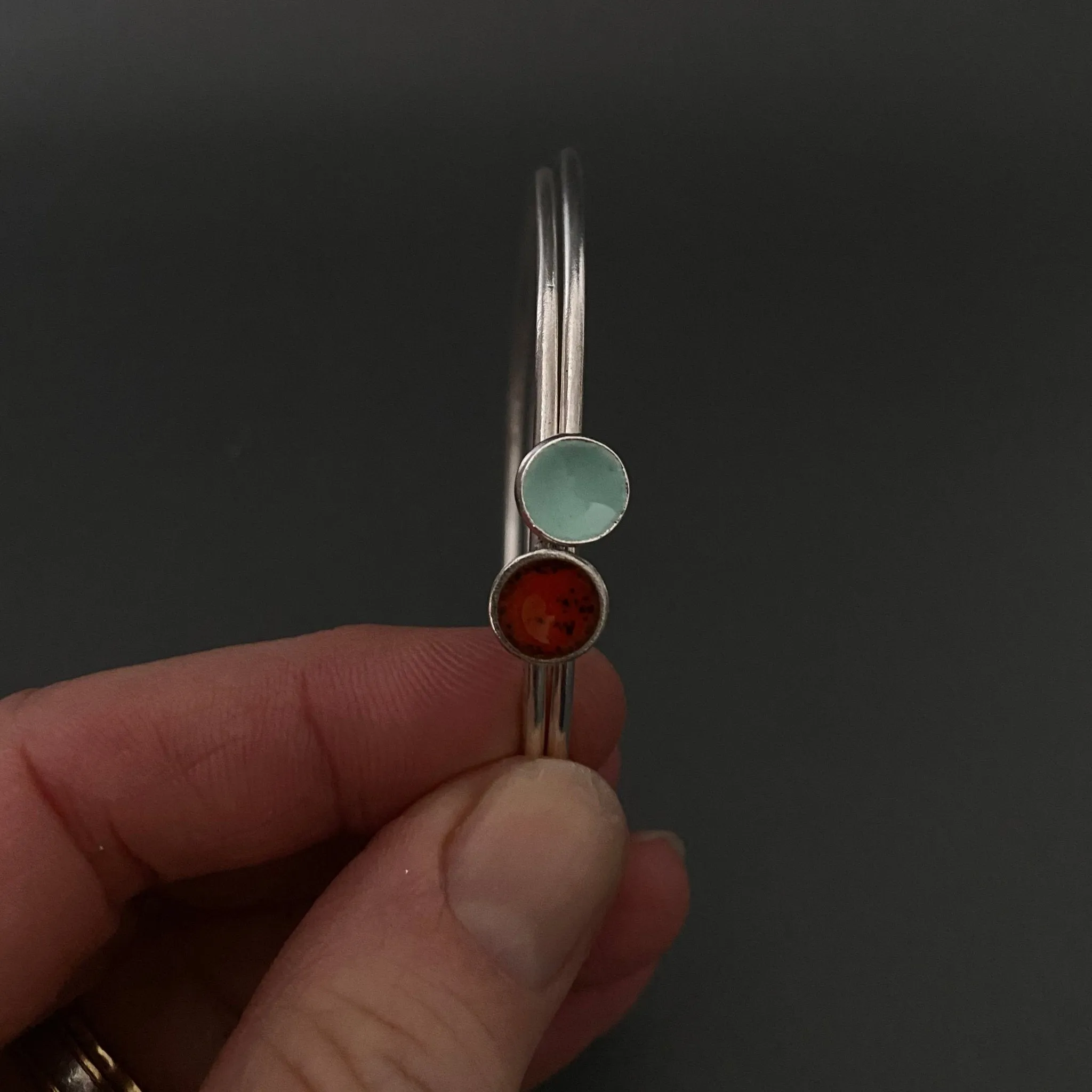 Sterling Silver Enamel Disc Bangle