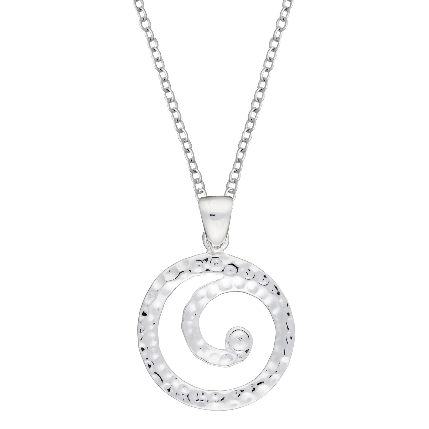 Sterling Silver Hammered Spiral Necklace - Round Textured Pendant