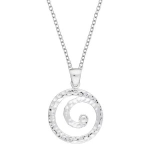 Sterling Silver Hammered Spiral Necklace - Round Textured Pendant