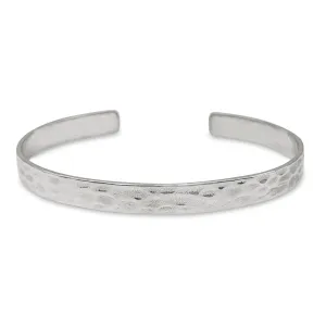 Sterling Silver Minimalist Wide Hammered Adjustable Cuff Bangle