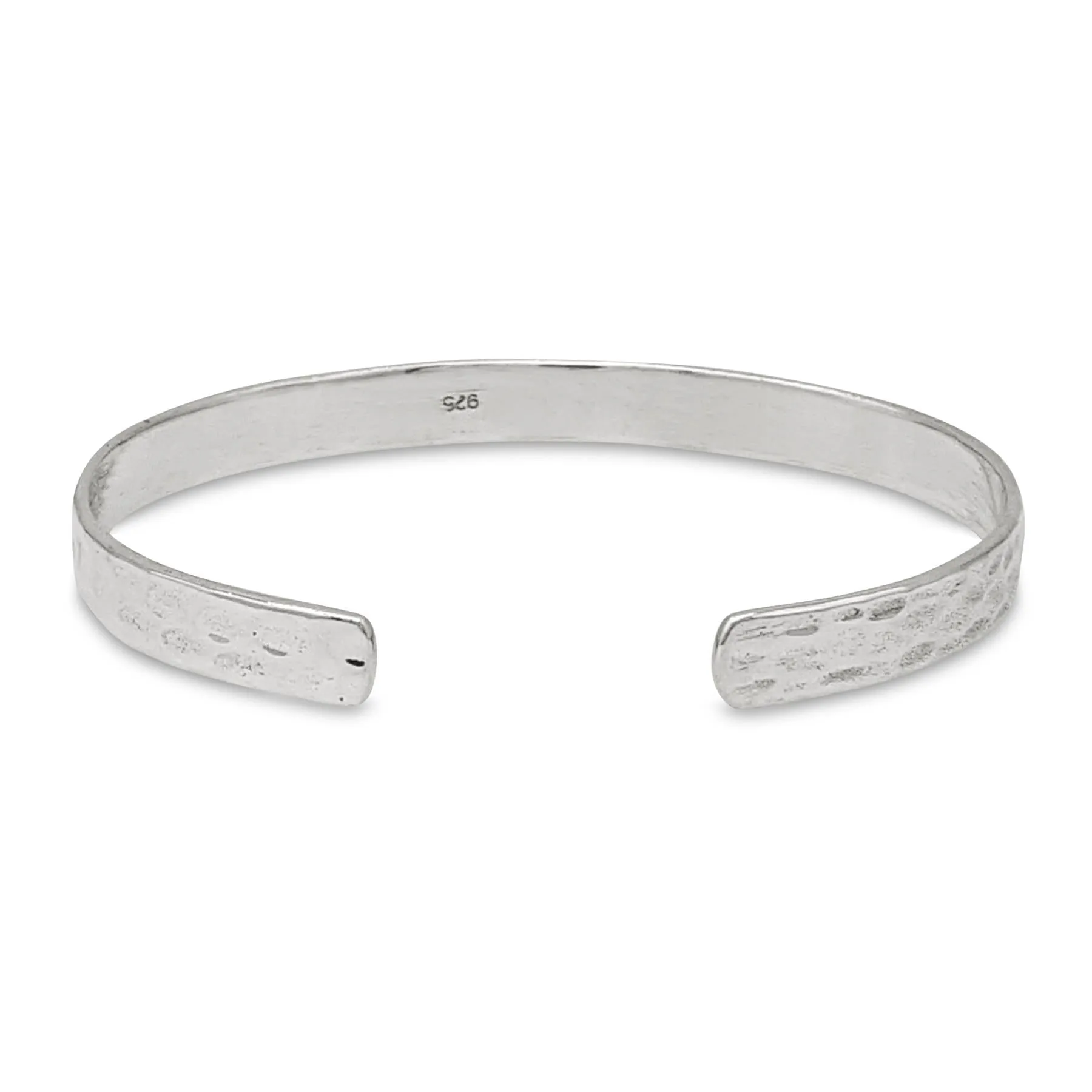 Sterling Silver Minimalist Wide Hammered Adjustable Cuff Bangle