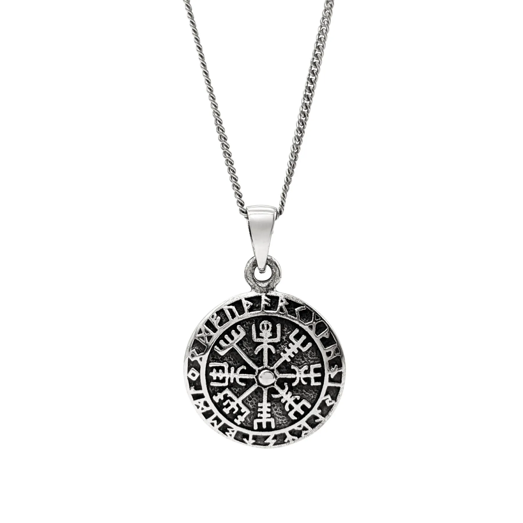 Sterling Silver Norse Helm of Awe Pendant - Coin-Shaped Viking Necklace