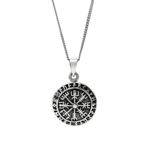Sterling Silver Norse Helm of Awe Pendant - Coin-Shaped Viking Necklace