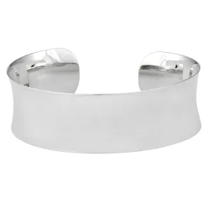 Sterling Silver Wide Polished Concave Cuff Bangle - Adjustable Bracelet