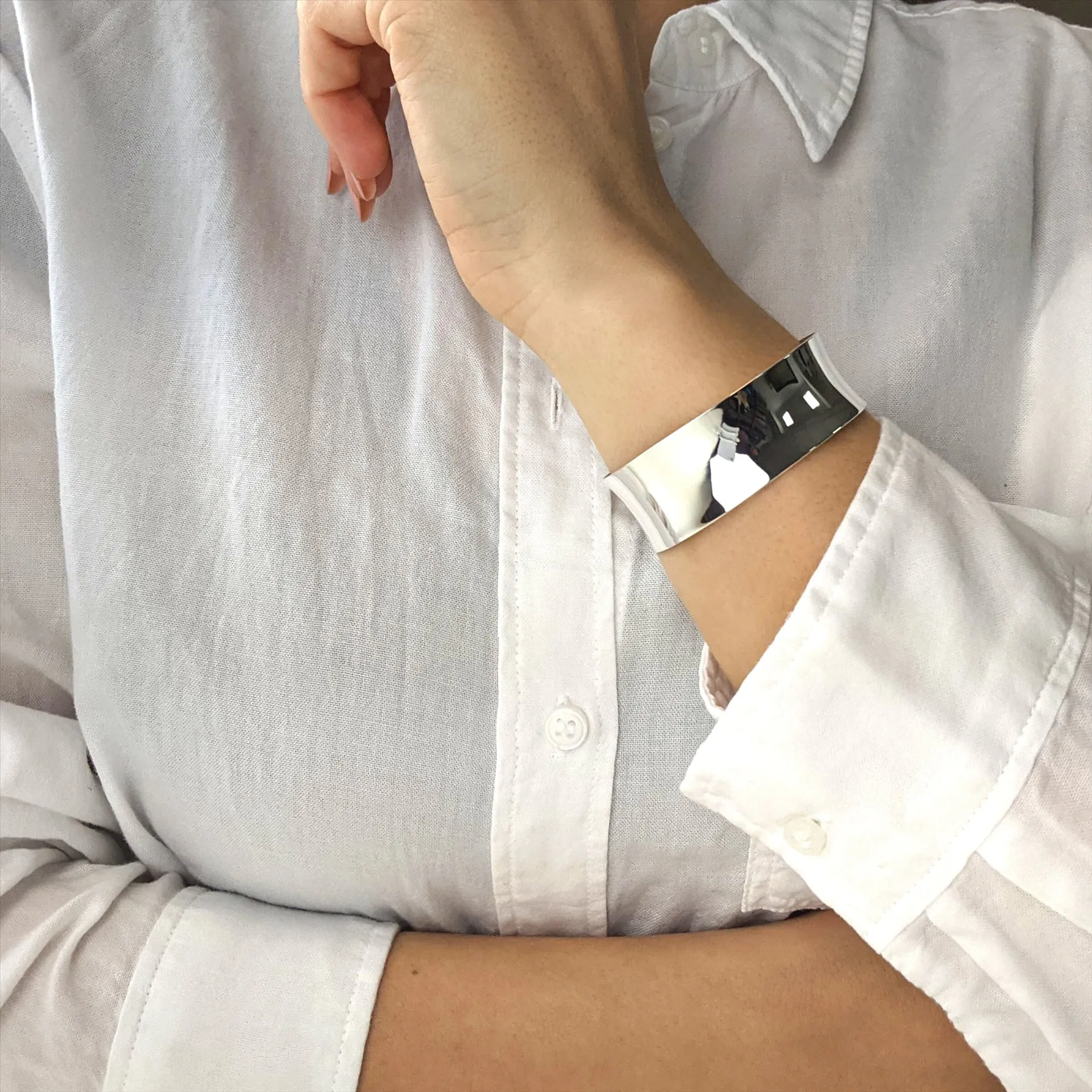 Sterling Silver Wide Polished Concave Cuff Bangle - Adjustable Bracelet
