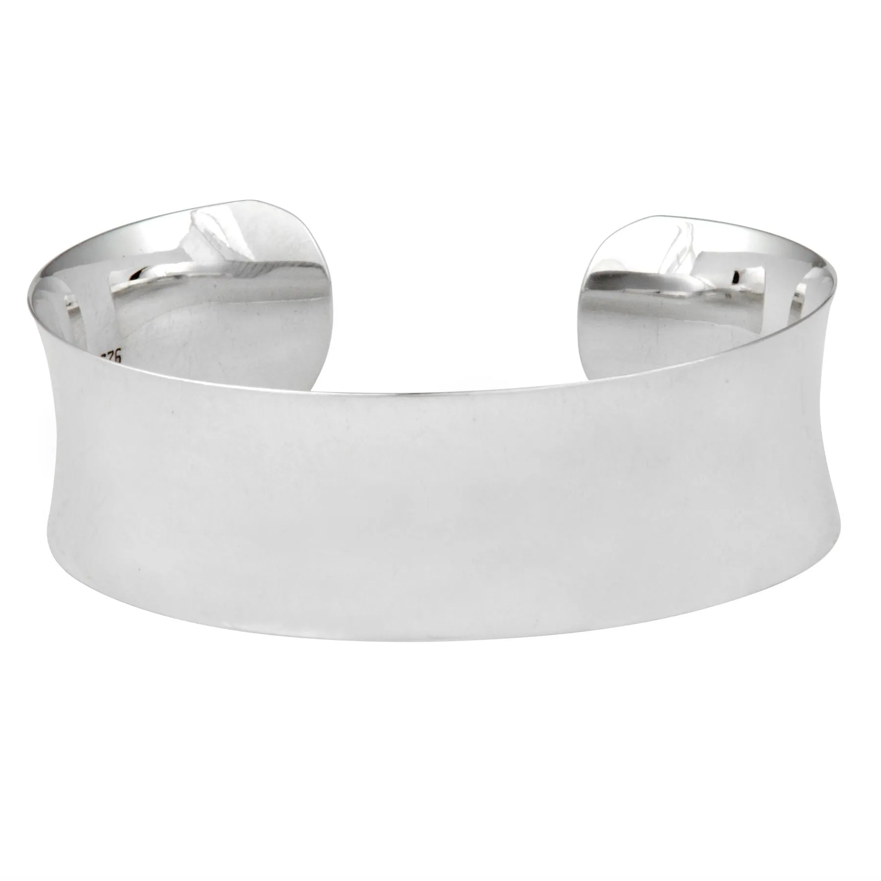 Sterling Silver Wide Polished Concave Cuff Bangle - Adjustable Bracelet