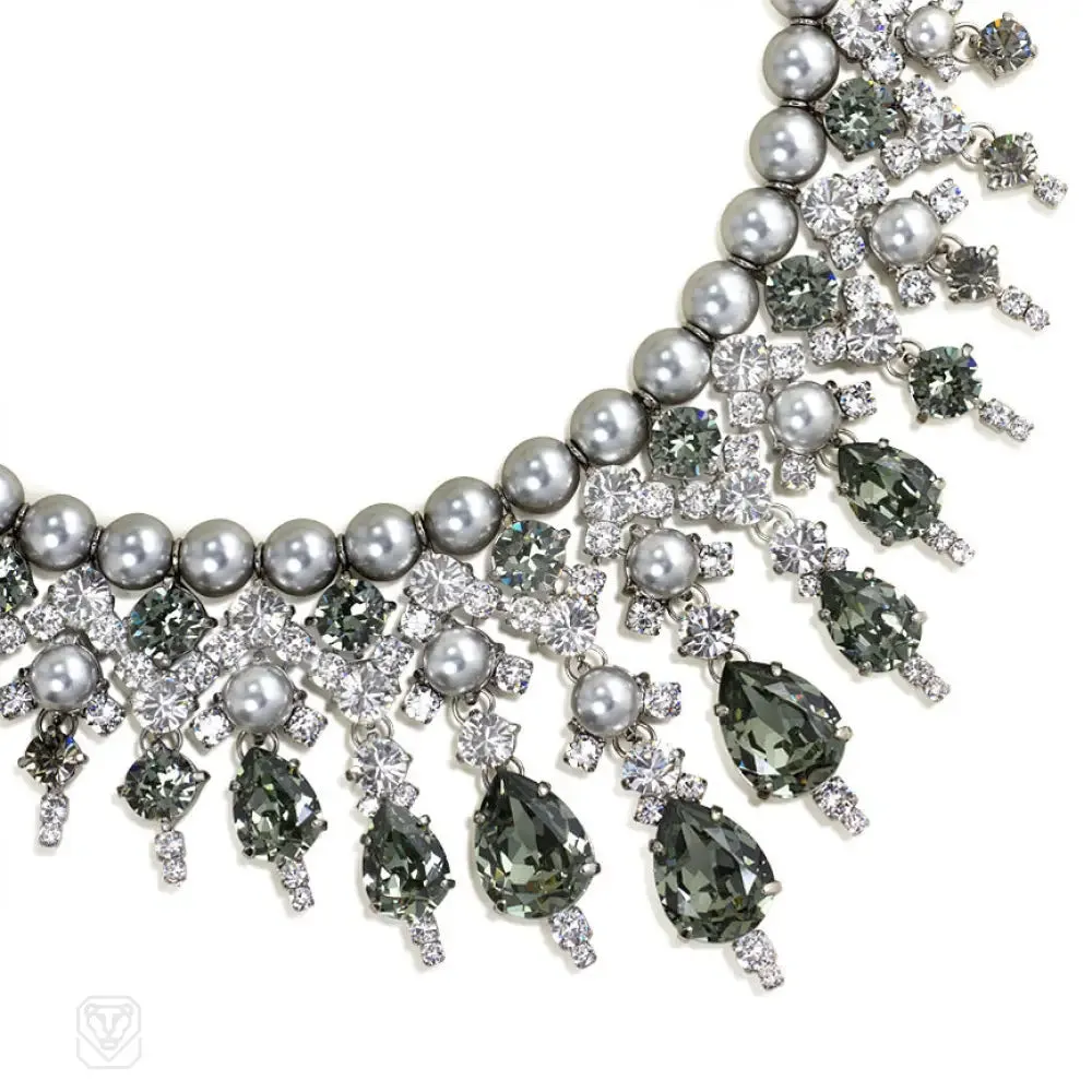 Swarovski grey pearl and black and white diamond crystal necklace