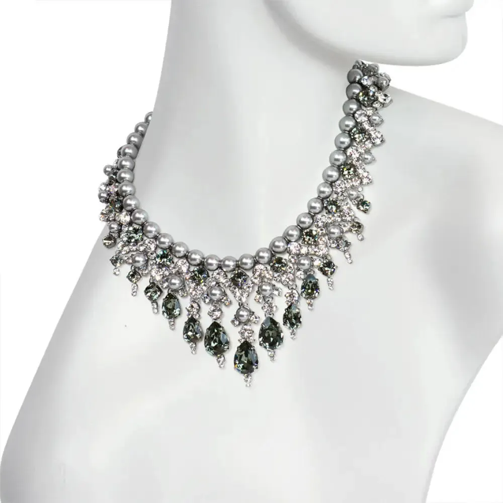 Swarovski grey pearl and black and white diamond crystal necklace