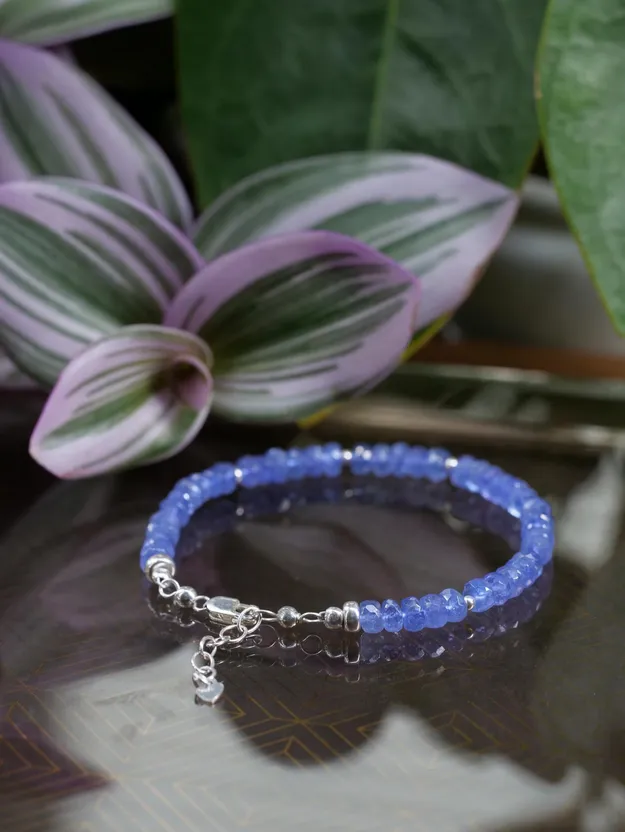 Tanzanite 4 - 5mm Beaded Natural Gemstone Sterling Silver/14ct Gold Filled Bracelet, Genuine Top Grade Gift Jewelry, Women Fashion Jewellery
