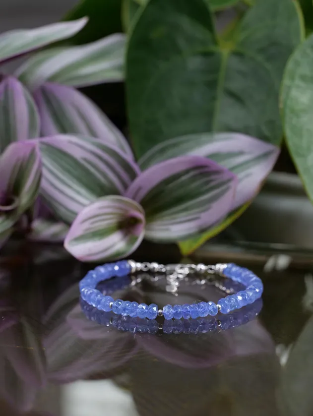 Tanzanite 4 - 5mm Beaded Natural Gemstone Sterling Silver/14ct Gold Filled Bracelet, Genuine Top Grade Gift Jewelry, Women Fashion Jewellery