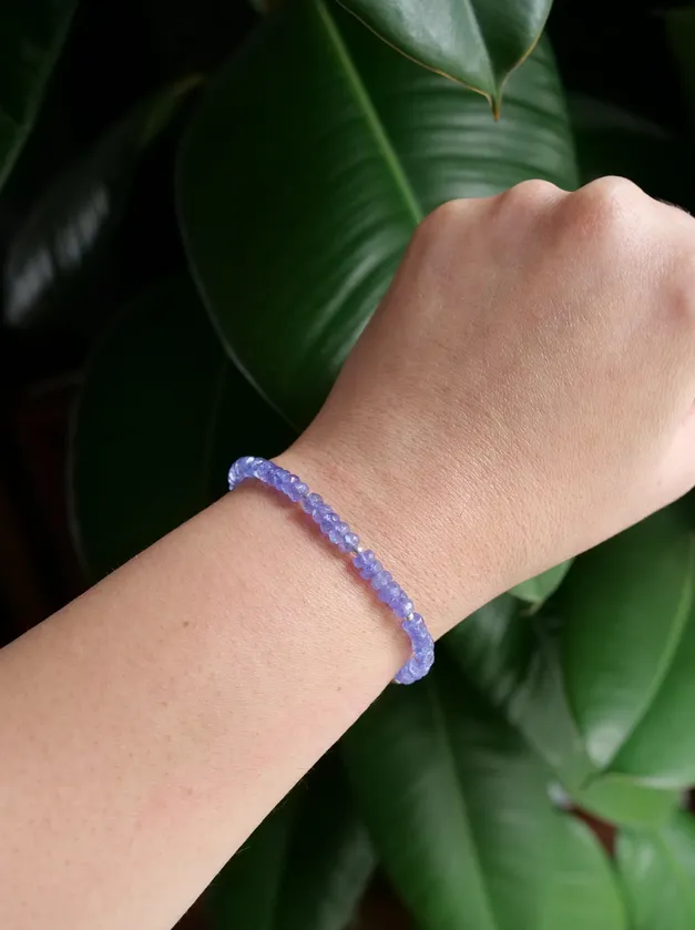 Tanzanite 4 - 5mm Beaded Natural Gemstone Sterling Silver/14ct Gold Filled Bracelet, Genuine Top Grade Gift Jewelry, Women Fashion Jewellery