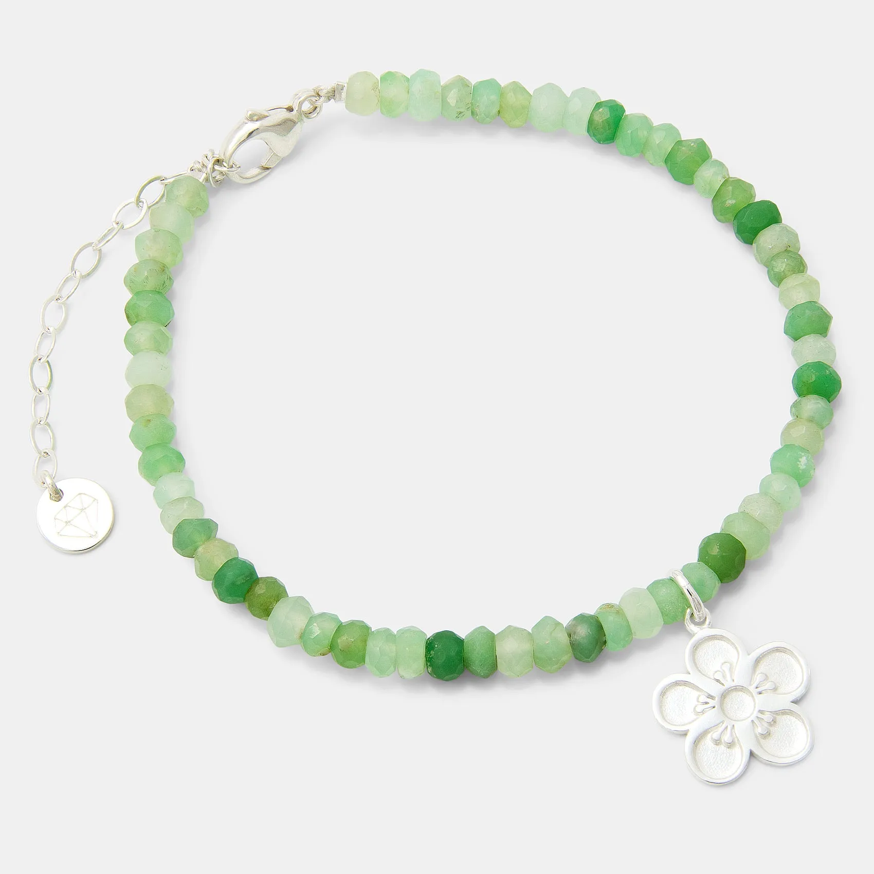 Tea Tree Flower on Chrysoprase Beaded Bracelet