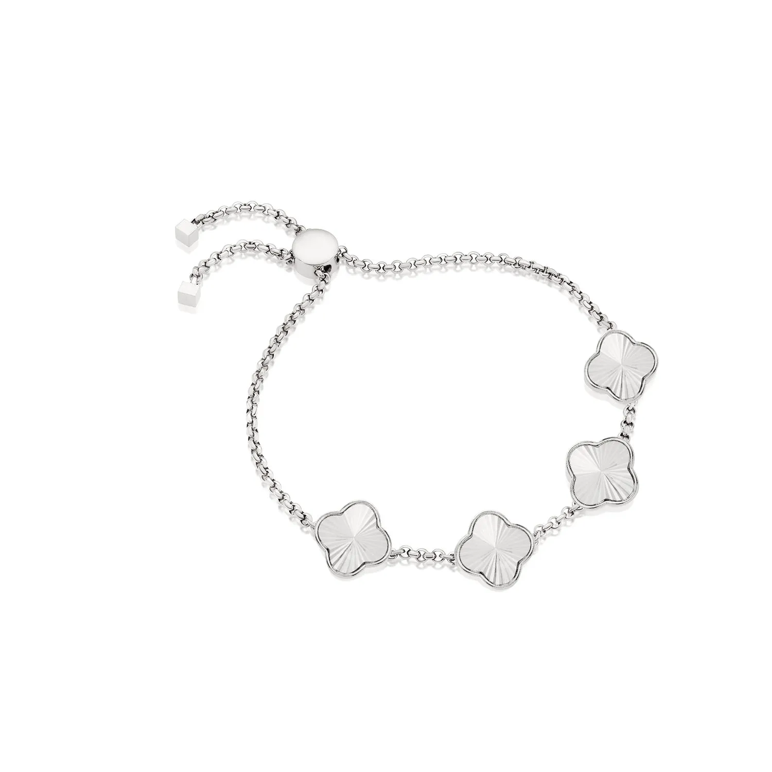 Textured Clover Custom Name Bracelet (Silver)