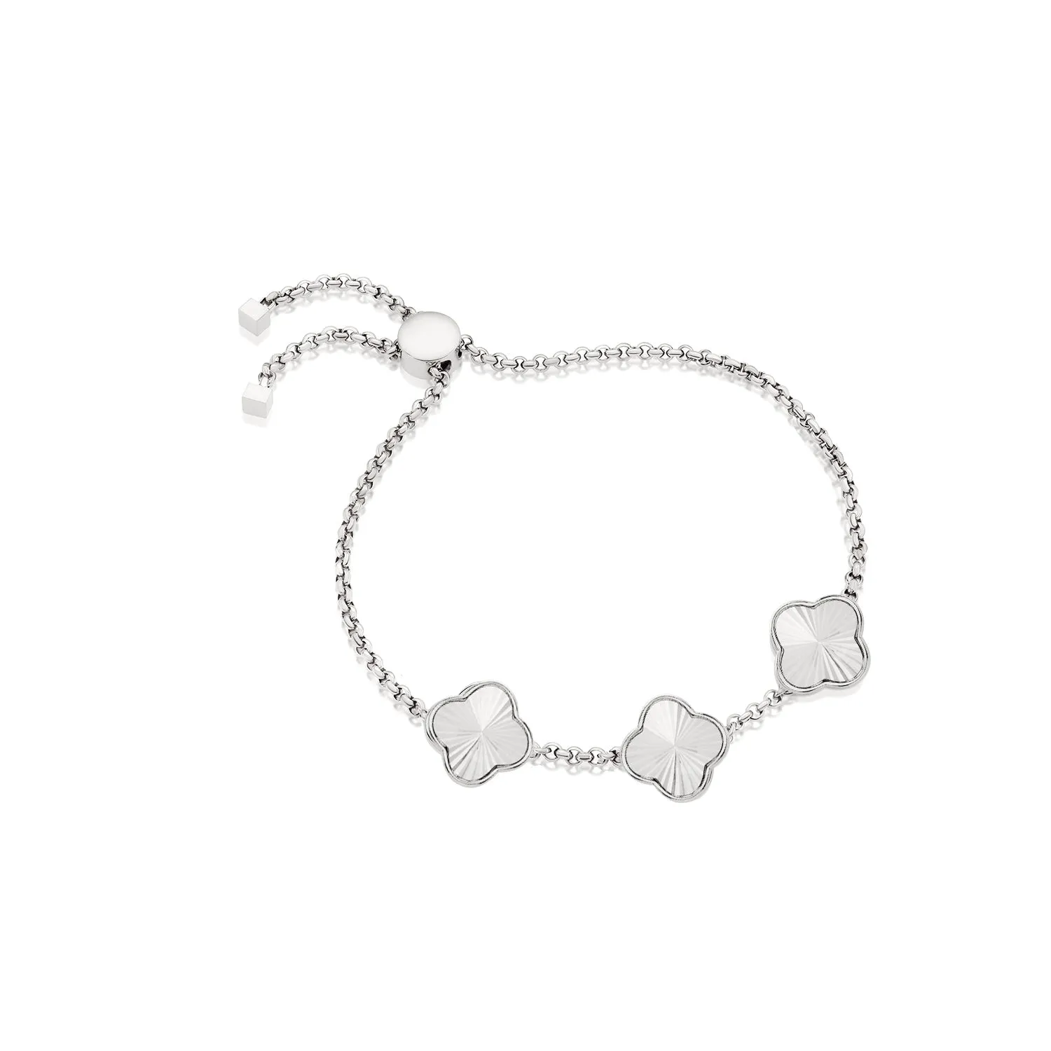 Textured Clover Custom Name Bracelet (Silver)