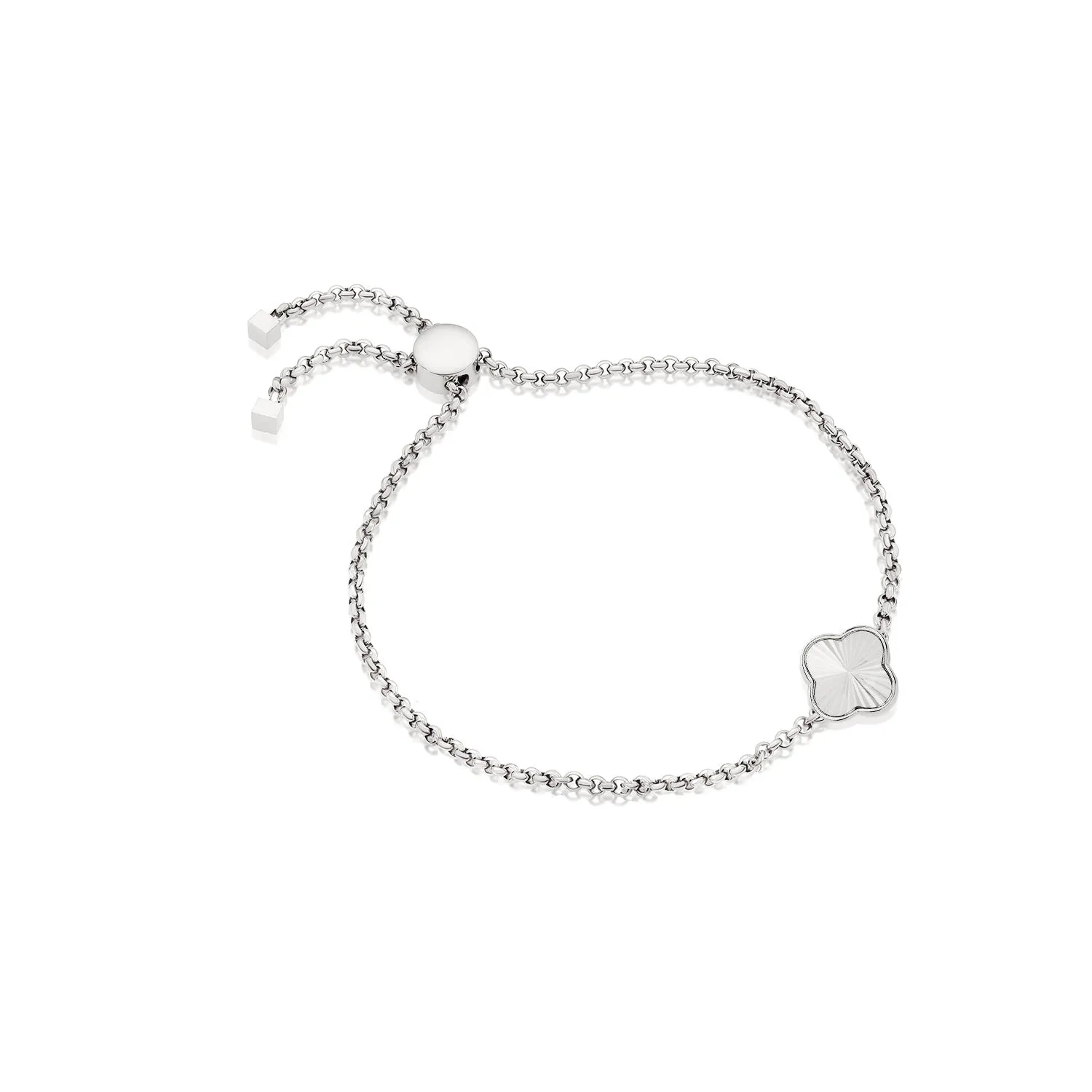 Textured Clover Custom Name Bracelet (Silver)