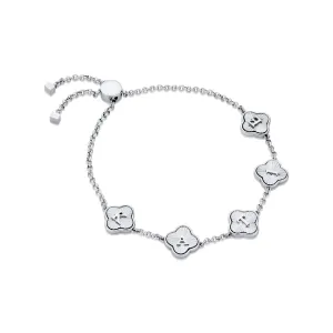 Textured Clover Custom Name Bracelet (Silver)