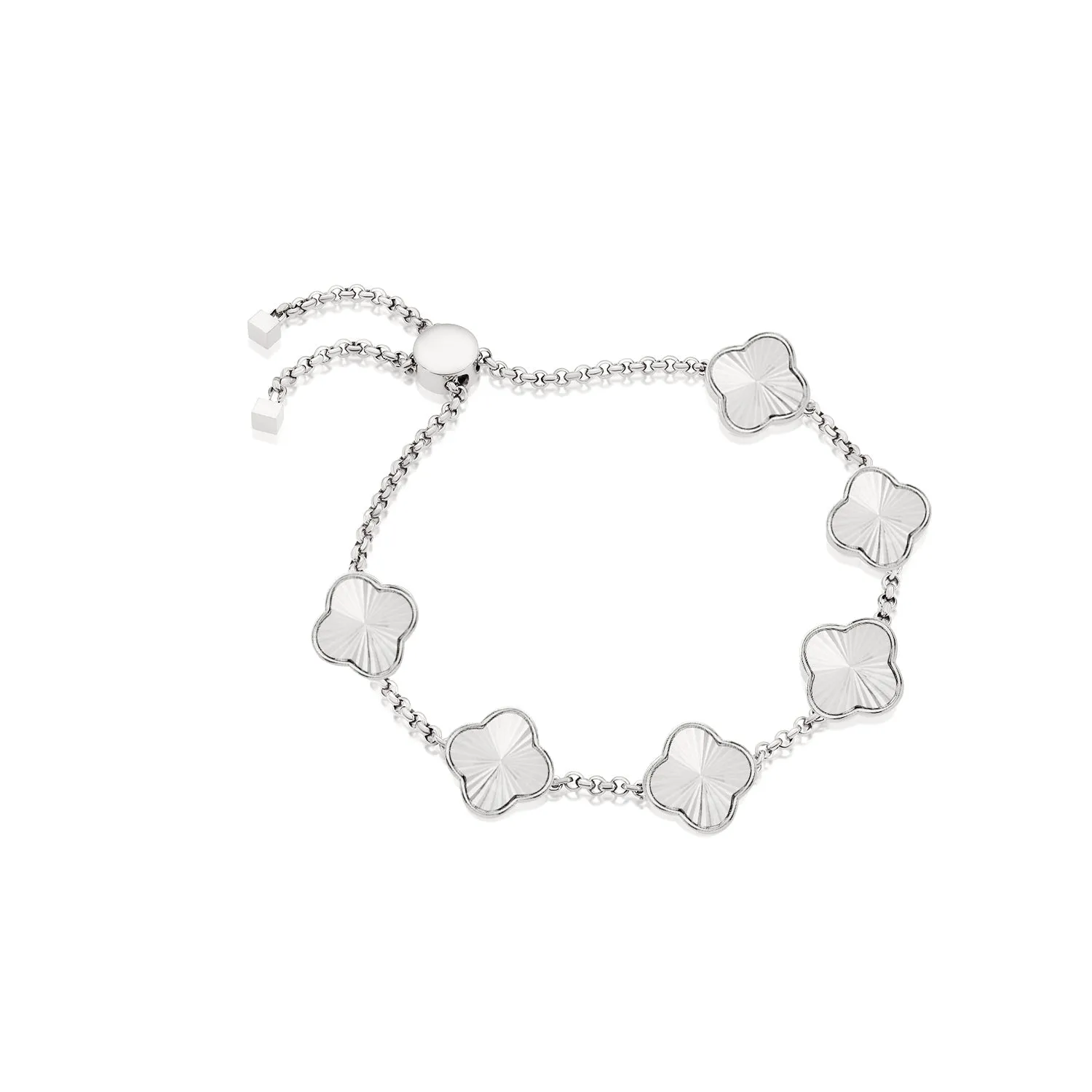Textured Clover Custom Name Bracelet (Silver)