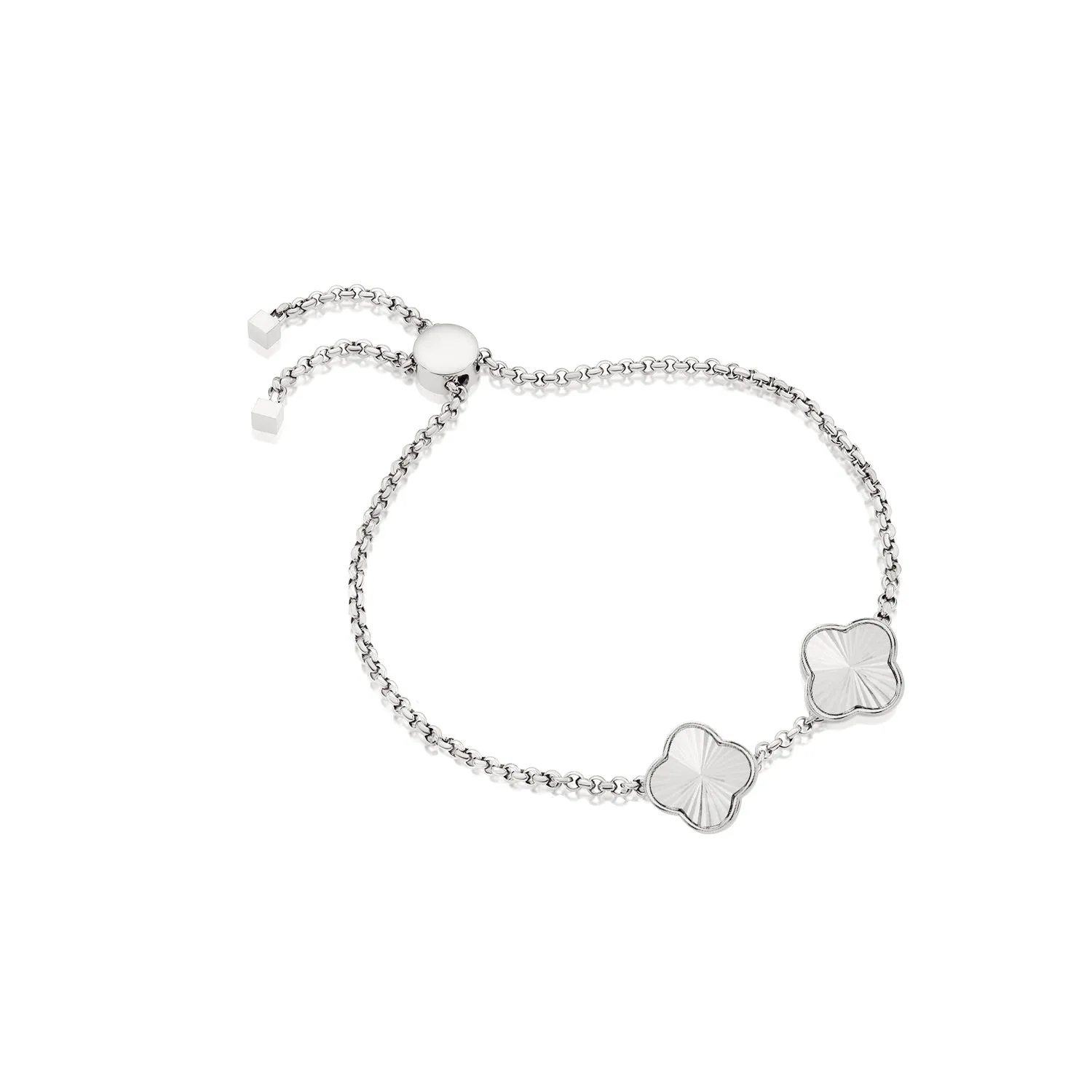 Textured Clover Custom Name Bracelet (Silver)