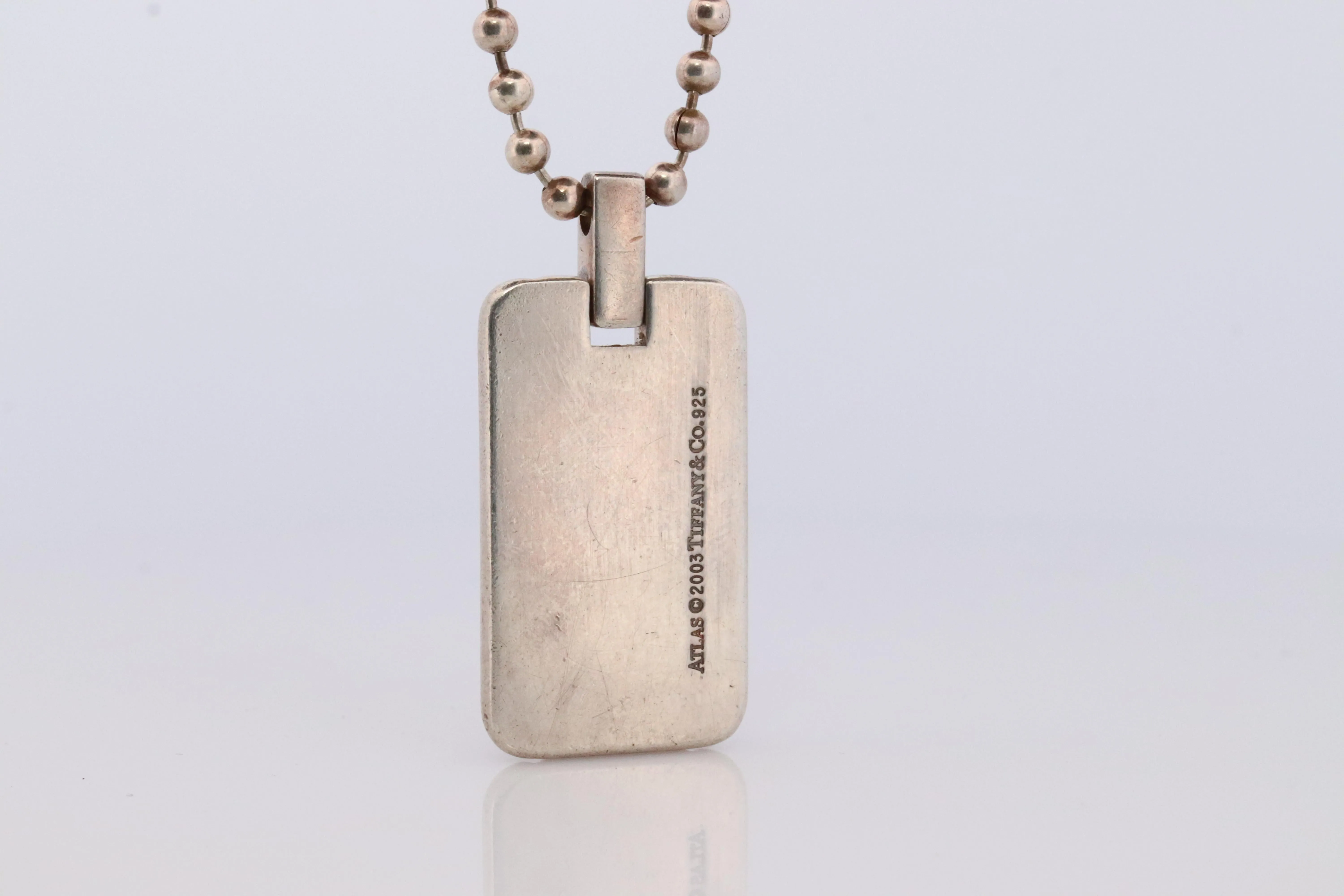 Tiffany and Co Atlas Pendant. Large Atlas Dogtag Roman Sterling Silver Necklace