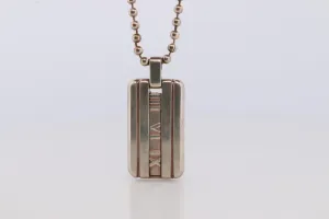 Tiffany and Co Atlas Pendant. Large Atlas Dogtag Roman Sterling Silver Necklace