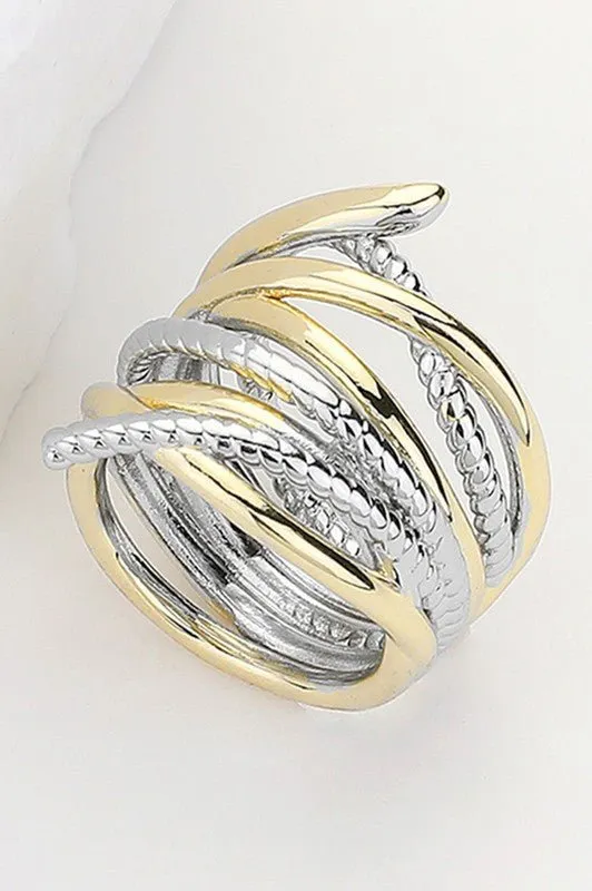 Two Tone Chunky Crossover Ring