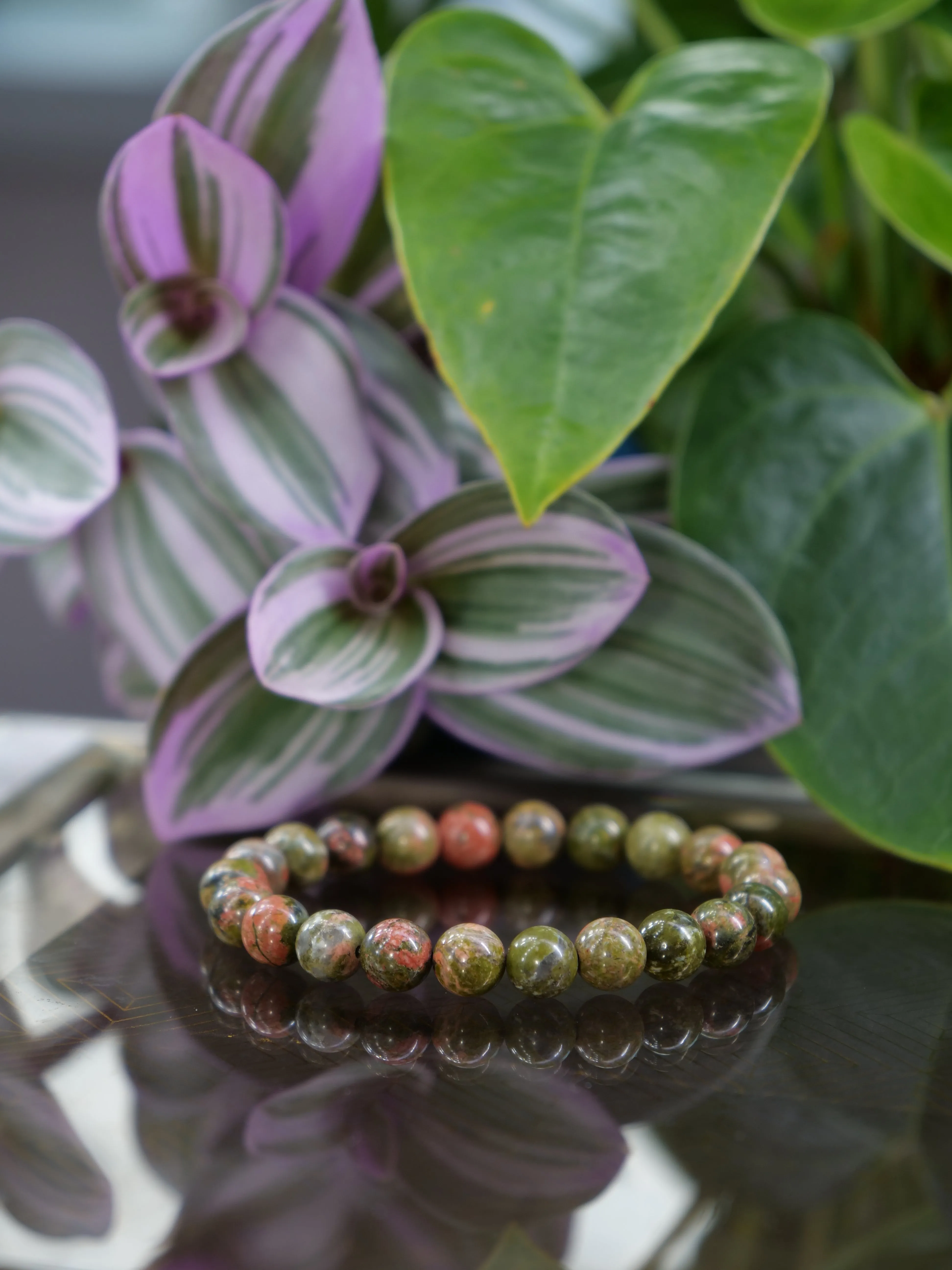 Unakite 8mm Beaded Natural Gemstone Elastic Bracelet, Genuine Top Grade Gift Jewelry, Men Women Fashion Crystal Energy Jewellery