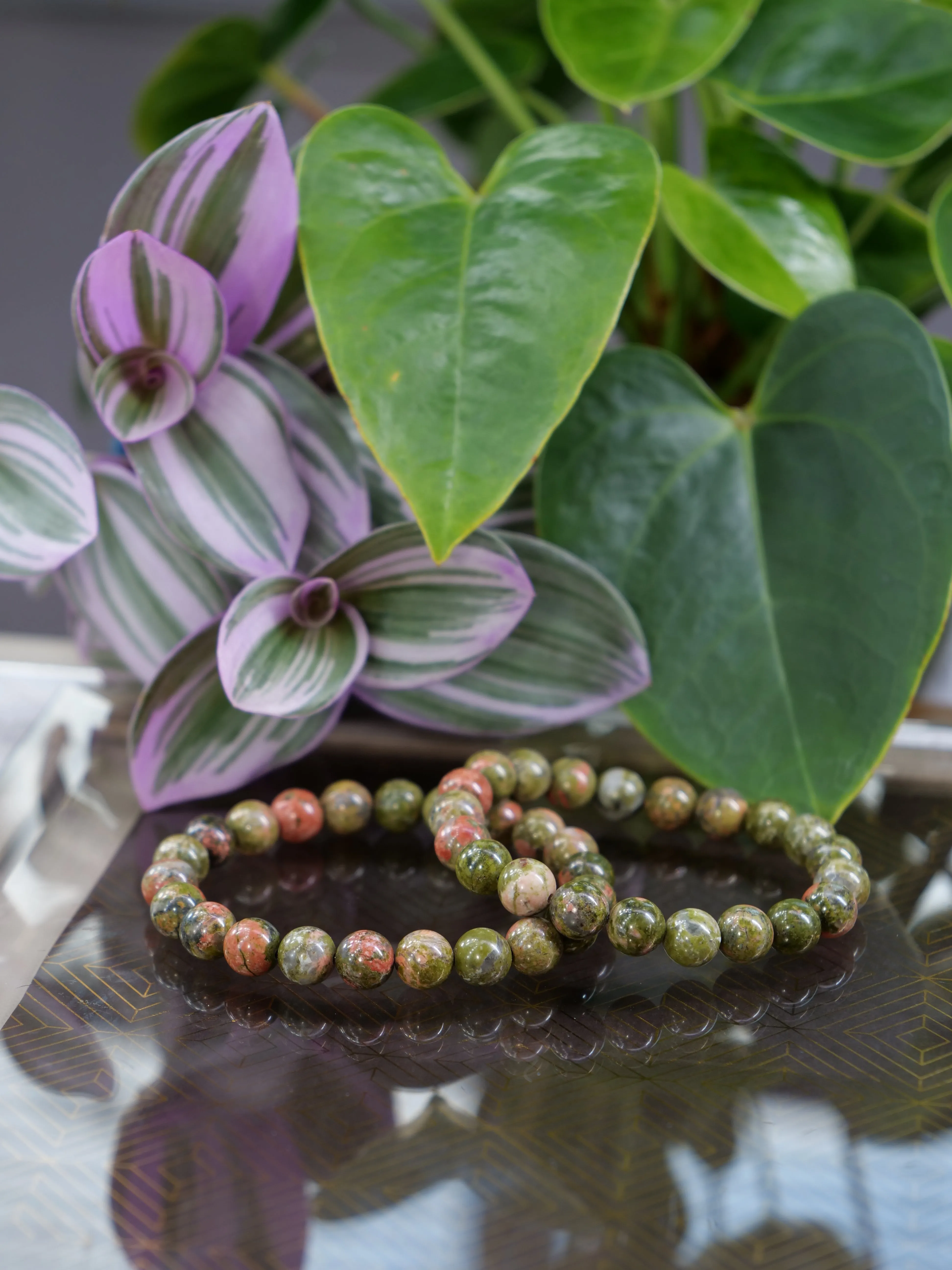 Unakite 8mm Beaded Natural Gemstone Elastic Bracelet, Genuine Top Grade Gift Jewelry, Men Women Fashion Crystal Energy Jewellery