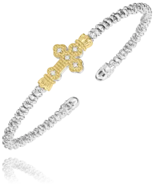 Vahan Sterling Silver & 14K Yellow Gold Flexible Open Diamond Cross Bangle Bracelet