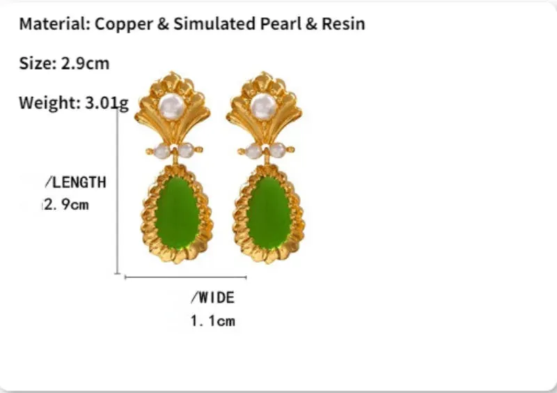 VAIGE Elegant Green Pearl Teardrop Earrings - Vintage Charm Ear Accessories