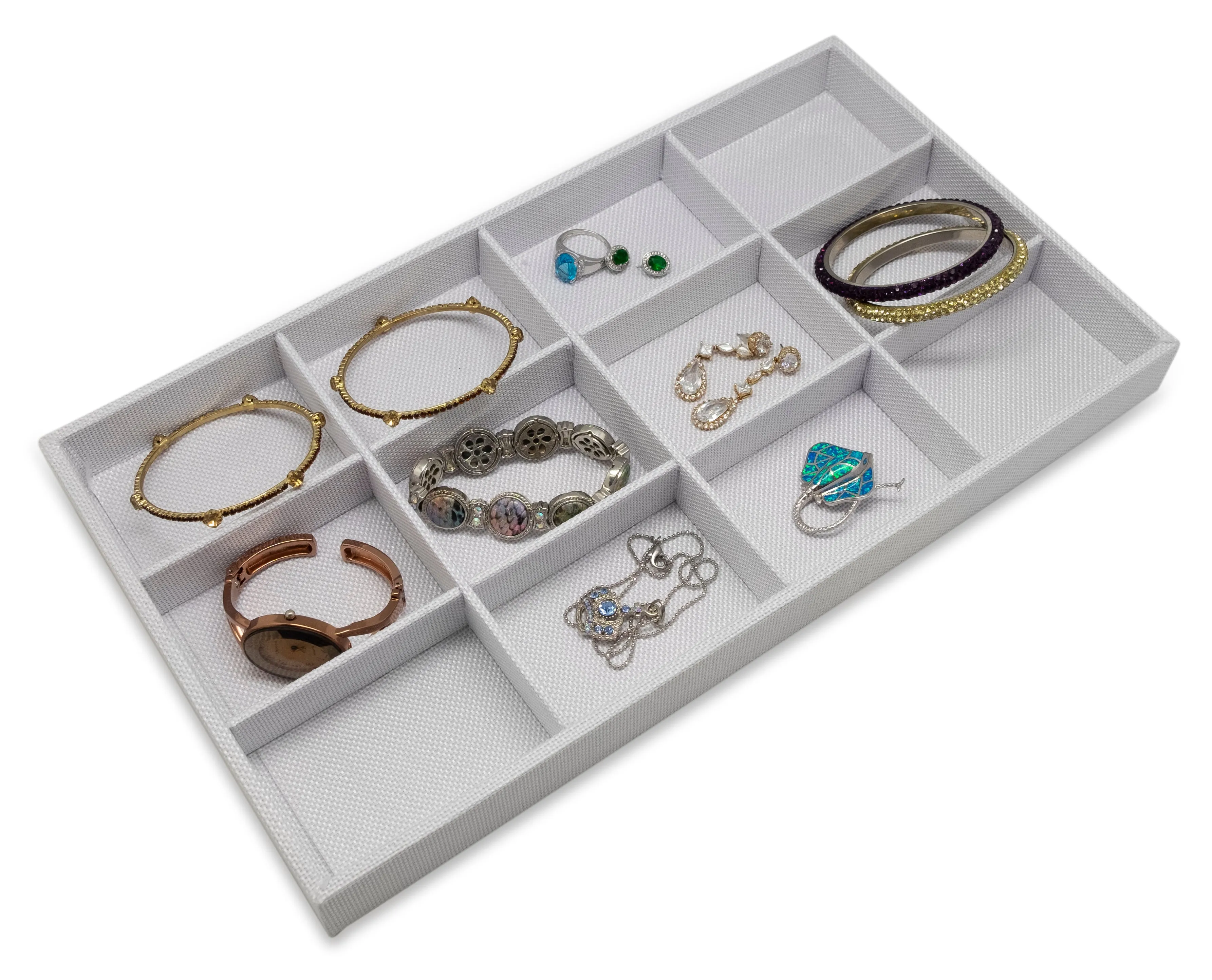 White Linen 12 Compartment Stackable Jewelry Tray