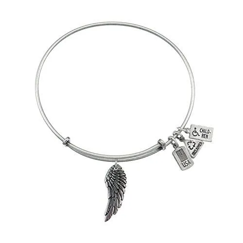 Wind & Fire - 3D Angel Wing Charm Expandable Bracelet - Silver Tone