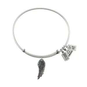 Wind & Fire - 3D Angel Wing Charm Expandable Bracelet - Silver Tone
