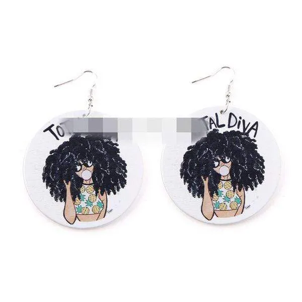 Womens Round Wood Ethnic Dangle Earrings
