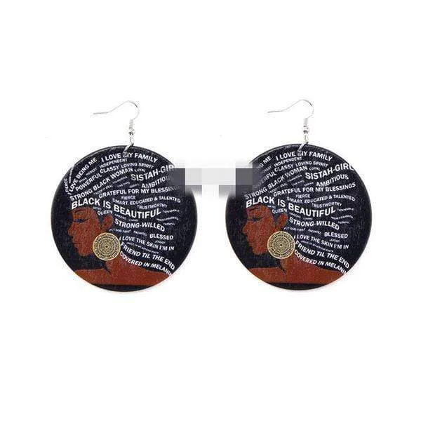 Womens Round Wood Ethnic Dangle Earrings