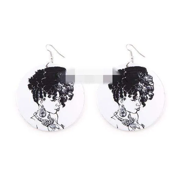 Womens Round Wood Ethnic Dangle Earrings