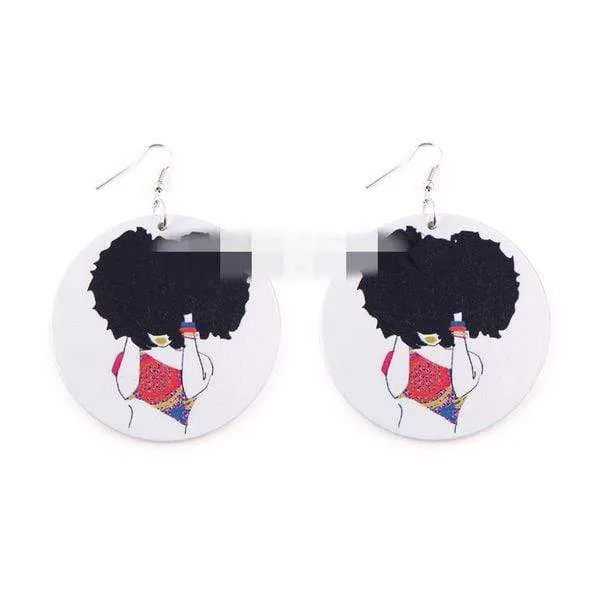 Womens Round Wood Ethnic Dangle Earrings