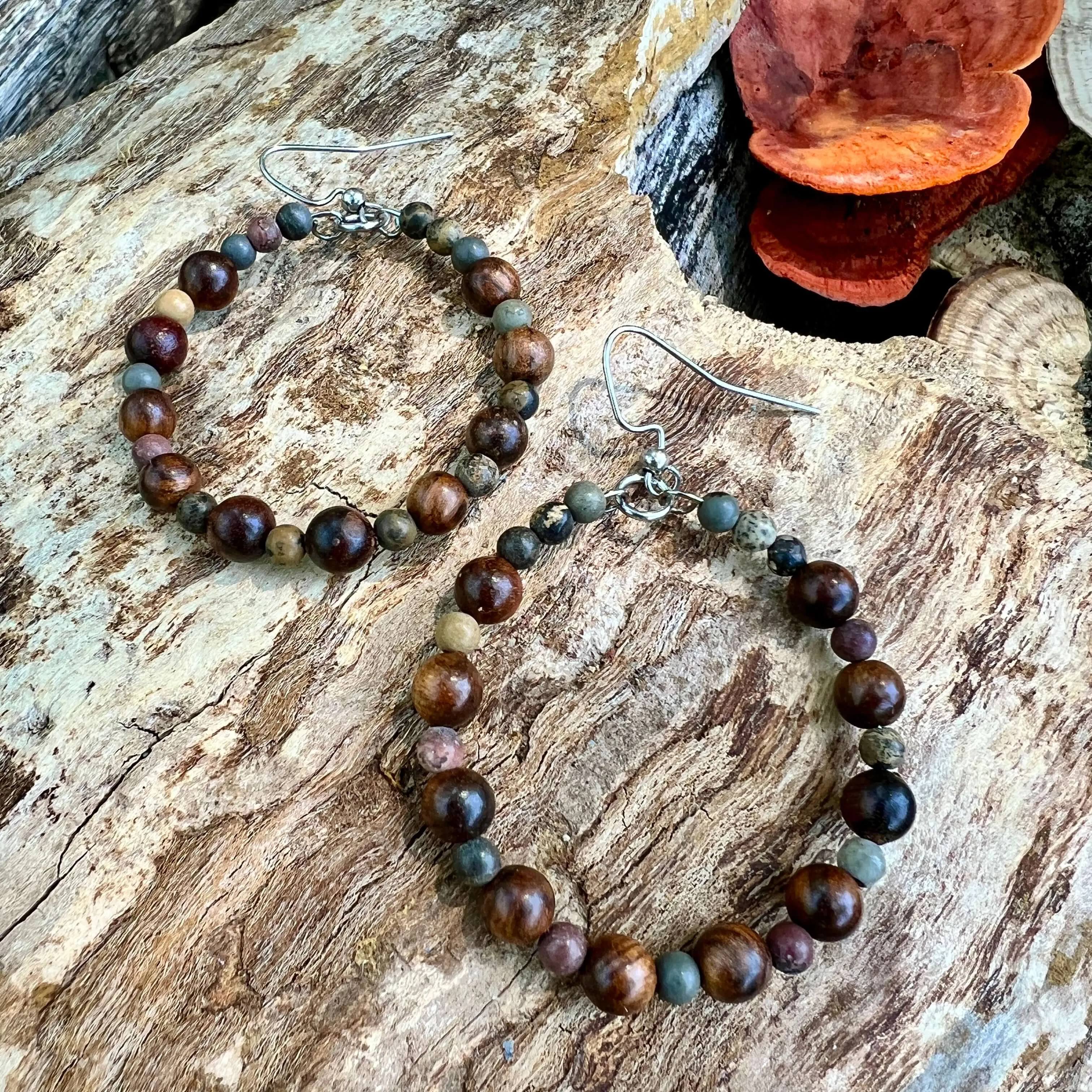 Woodland Hoop Earrings - Dark Wood and Jasper