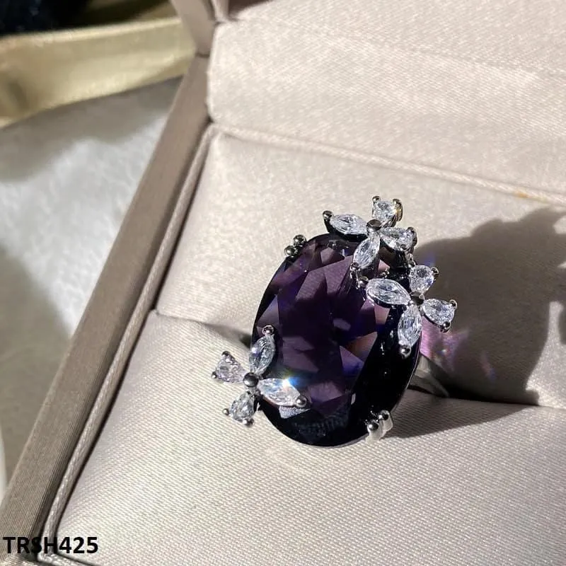 Zircon Amethyst Flower Adjustable Ring